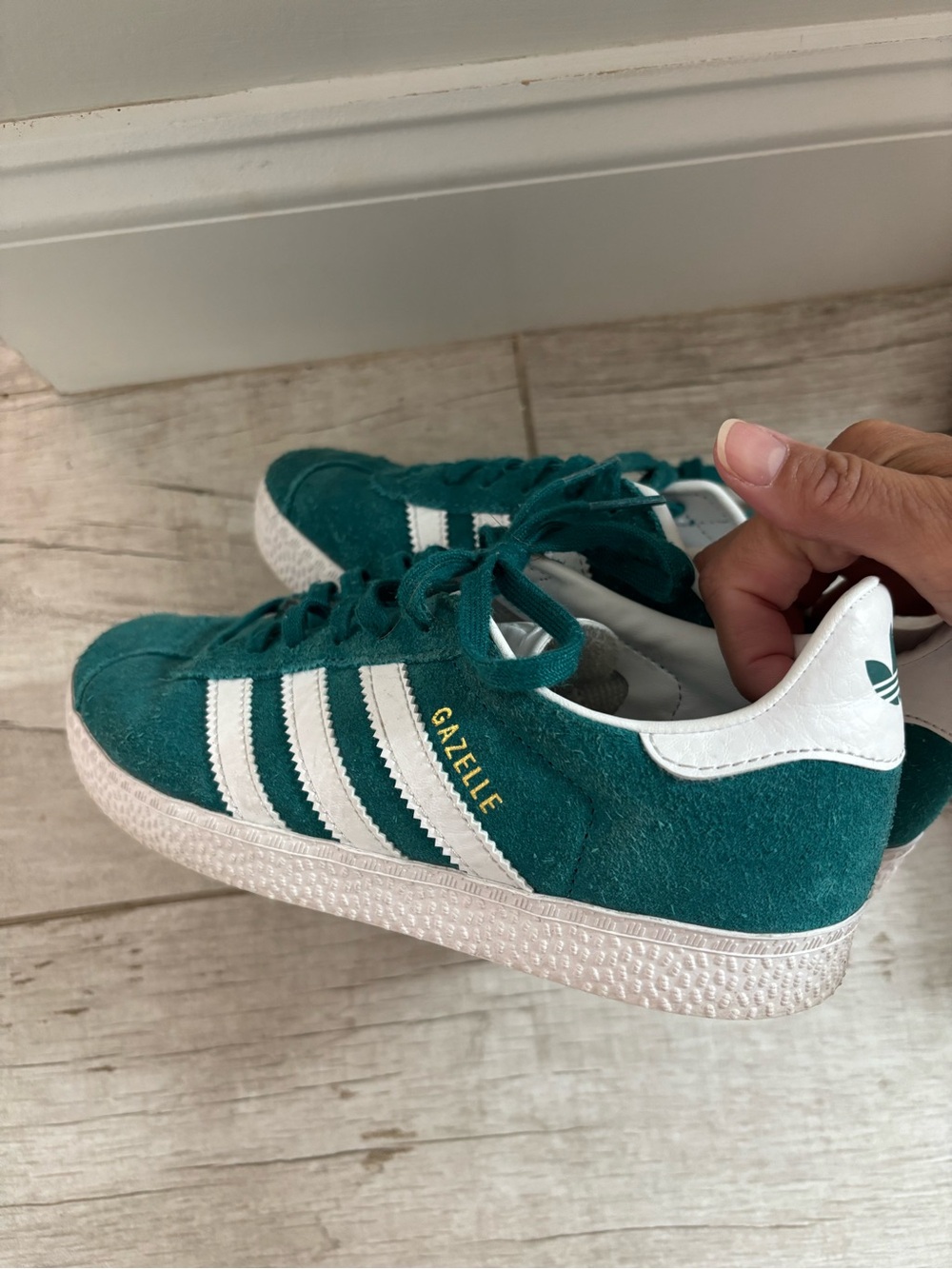 adidas Gazelle Teal Suede Sneakers with White Stripes